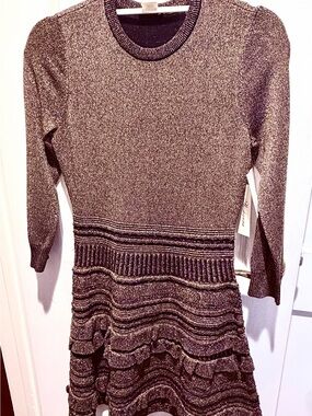 Shoshanna Gold Metallic Black Knit Fit-and-Flare Dress